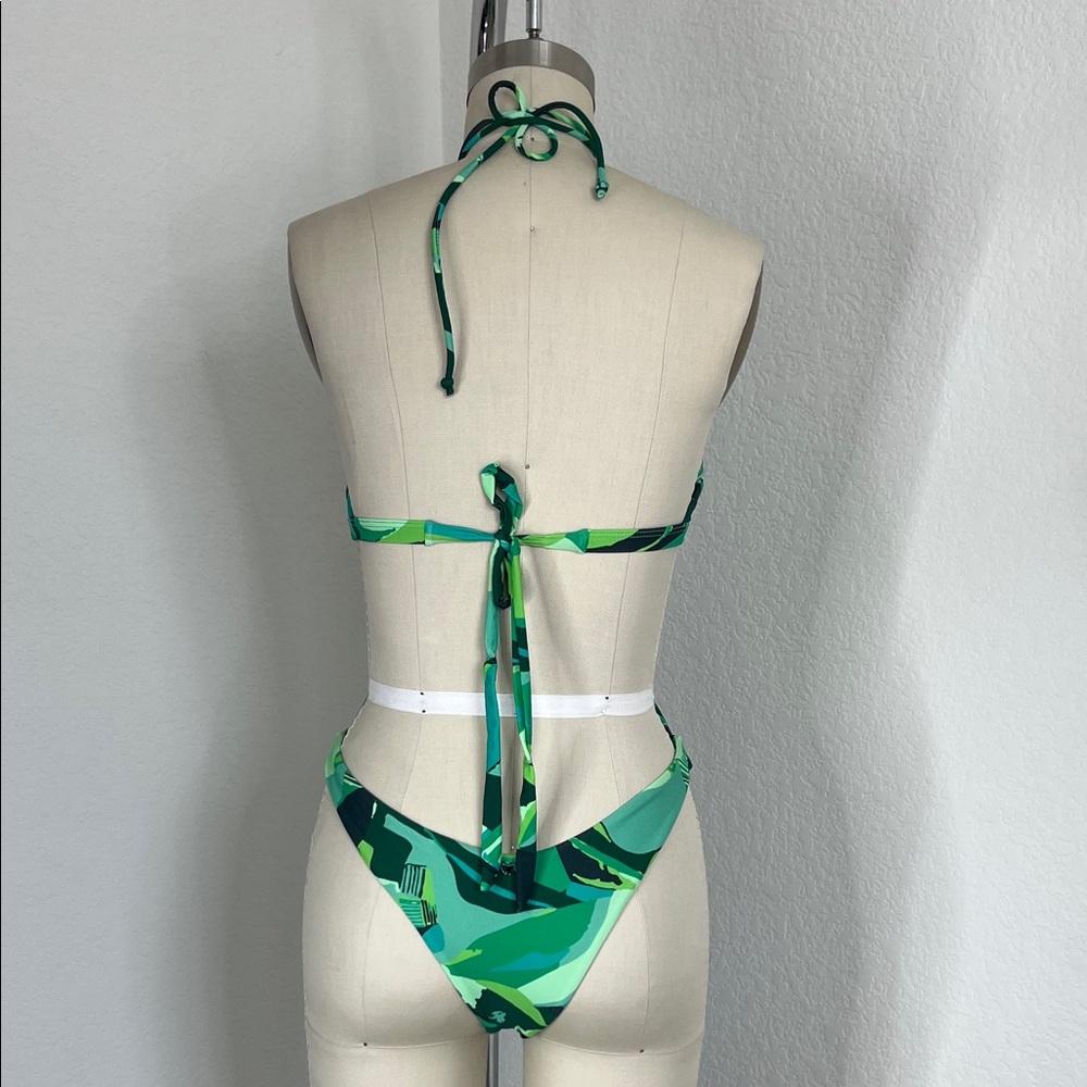 ASOS Candypants Tropical Monstera Leaf Halter Cheeky X Cross Strap Swimsuit Bath - Picture 6 of 9